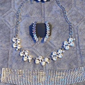 White Necklace, Earrings, Bracelet & Ear Crawlers Set